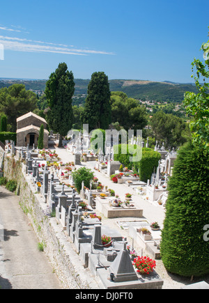 Cemetery just outside the walls of the medieval hill town of St Paul de Vence, Provence, France, Europe Stock Photo