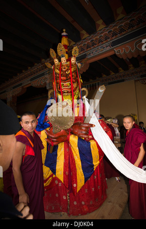 Bhutan, Thimpu Dzong, annual Tsechu, monks preparing Shinje Chhogyel the lord of death Stock Photo