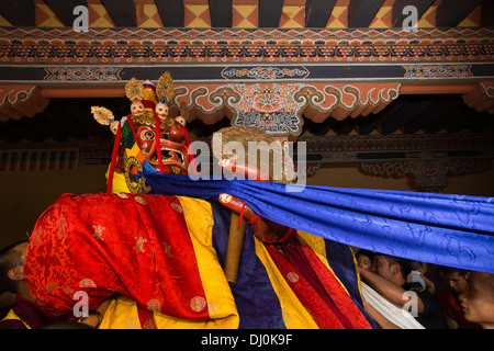 Bhutan, Thimpu Dzong, annual Tsechu, tall Shinje Chhogyel the lord of death character Stock Photo