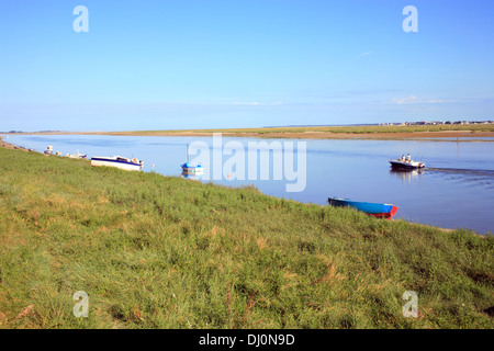 boats on Baie de la Somme from Quai Blavet, St Valery sur somme, Somme, Picardy, France Stock Photo