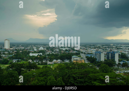 Storm clouds gathering over the suburbs of Kuching Malaysia, taken from the top of the Civic Centre Stock Photo