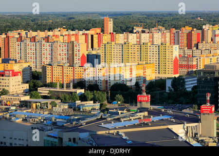 Petrzalka borough, cityscape from UFO restaurant, SNP bridge, Bratislava, Slovakia Stock Photo