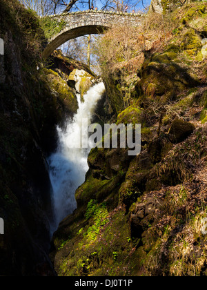 Stone bridge above Aira Force waterfall near Ullswater in the Lake District National Park Cumbria England UK Stock Photo