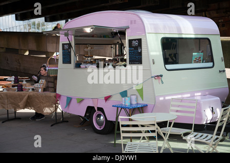 Vintage Dotty Sweet Treats Caravan on Southbank in London UK Stock Photo