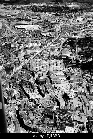 Aerial view of Wolverhampton Uk 1961 showing Mander Paintworks factory (now Mander Centre) bottom right. Stock Photo