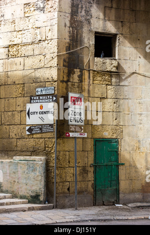 The sights of, overlooking, around and on the Island of Malta: Republic of Malta, Maltese Mediterranean Sea Europe alleyway sign Stock Photo