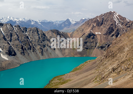Alpine turquoise lake Ala-Kul, Tien Shan mountains Stock Photo