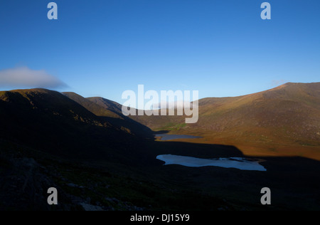 Lakes below the Conor Pass with Brandon Mountain, Dingle Peninsula, County Kerry, Ireland