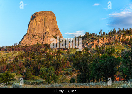 Devil's Tower National Monument natural monolith in eastern Wyoming Stock Photo