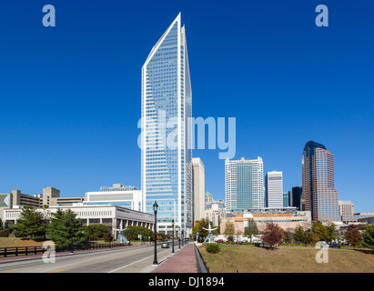 Downtown skyline from South Tryon Street with  Duke Energy skyscraper in foreground, Charlotte, North Carolina, USA Stock Photo