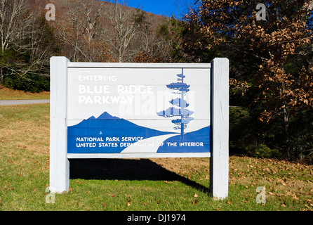 Entrance to the Blue Ridge Parkway near Cherokee, North Carolina, USA Stock Photo