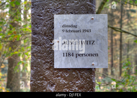 Sign indicating Auschwitz transport in Camp Westerbork, Netherlands Stock Photo