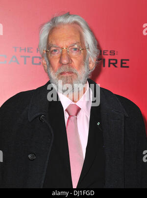 Los Angeles, California, USA. 18th Nov, 2013. Donald Sutherland attending the Los Angeles Premiere of ''The Hunger Games: Catching Fire'' held at the Nokia Theatre L.A. Live in Los Angeles, California on November 18, 2013. 2013(Credit Image: © D. Long/Globe Photos/ZUMAPRESS.com) Stock Photo