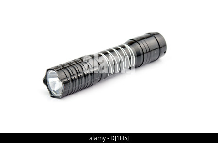 a black flashlight is isolated on white Stock Photo
