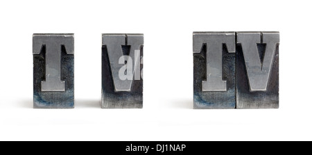 Isolated printers blocks letters forming the word television. Stock Photo