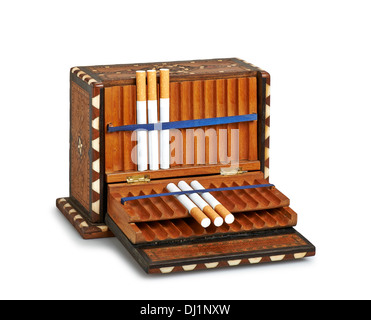 Cigarettes in old wooden box (clipping path ) Stock Photo