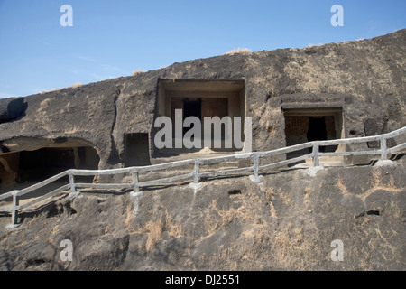 General-View of small shrines on the opposite hill. Kanheri Caves, Borivali, Mumbai, Maharashtra, India Stock Photo