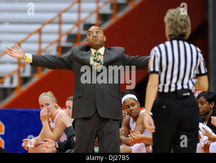 Syracuse, New York, USA. 18th Nov, 2013. November 18, 2013: Syracuse Orange head coach Quentin Hillsman reacts to a call during the first half of an NCAA Women's Basketball game between the Cornell Big Red and the Syracuse Orange at the Carrier Dome in Syracuse, New York. Syracuse defeated Cornell 89-48. Rich Barnes/CSM/Alamy Live News Stock Photo