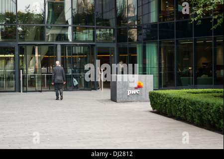 City of London Southbank South Bank More Riverside modern contemporary office offices building block entrance PWC Price Waterhouse Coopers sign logo