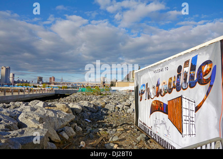 Photoville in Brooklyn Bridge park Stock Photo