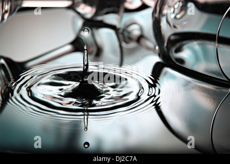 Closeup Pictures water drops a beautiful shape in Basin. Stock Photo