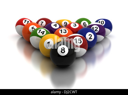 Billiards Balls on white background (Computer generated image) Stock Photo