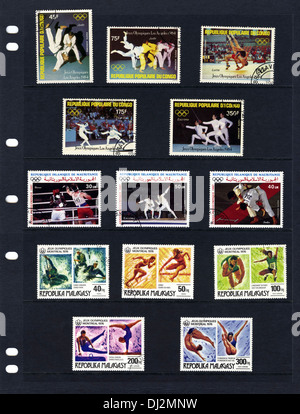 Olympic sports postage stamp collection from Democratic Republic of the Congo, Islamic Republic of Mauritania & Republic of Madagascar Stock Photo