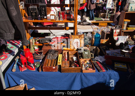 Antique tools for sale at GreenFlea flea market, Upper West Side of Manhattan, New York City, United States of America. Stock Photo