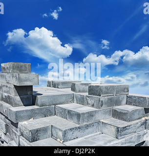 Close up of stack of gray concrete bricks Stock Photo