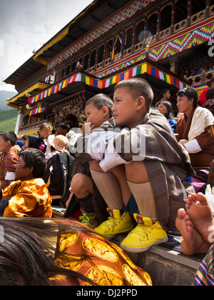 Bhutan, Thimpu Dzong, annual Tsechu, festival audience in front of monastery Stock Photo