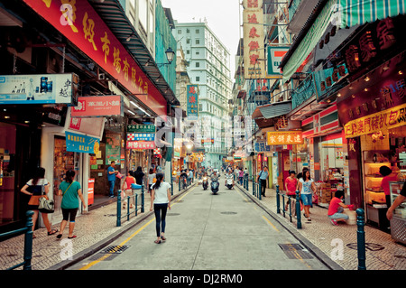 view on downtown street in Macau, China Stock Photo