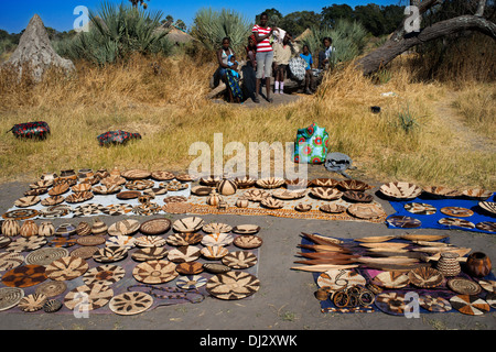 Improvised craft market with the arrival of tourists in the camp Batawana . In the vicinity of Camp Eagle Island Camp by O.E. Stock Photo