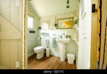 bathroom inside Longlands luxury glamping lodges,  Devon UK Stock Photo