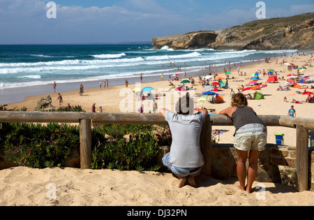 Looking over the beach at Monte Clerigo, Aljezur. Western Algarve, Portugal. On route of Rota Vicentina Stock Photo