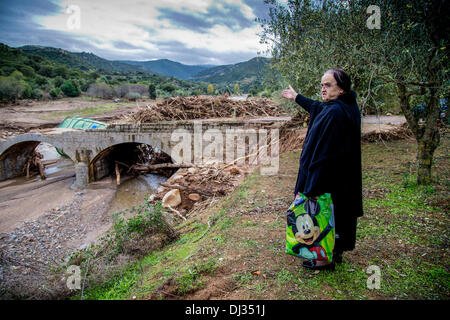 Province of Nuoro, Sardinia. 20th Nov, 2013. The area between Orgosolo and Oliena were damaged in the recent flooding.Destroyed bridges on the river Cedrino Credit:  Realy Easy Star/Alamy Live News Stock Photo