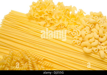 Certain Types of Raw Pastas Isolated on White Stock Photo