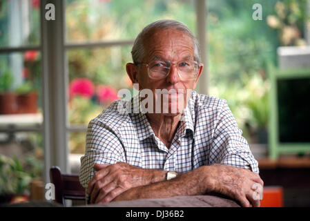 Sir Frederick Sanger, two times Nobel Prize winner for Chemistry in 1958 and 1980,  has died today November 20, 2013 aged 95 FILE PHOTO shows Sir Frederick Sanger at home in Swaffham Walbeck, Cambridgeshire, on August 3, 1993.  Photo Credit: David Levenson / Alamy Live News Stock Photo