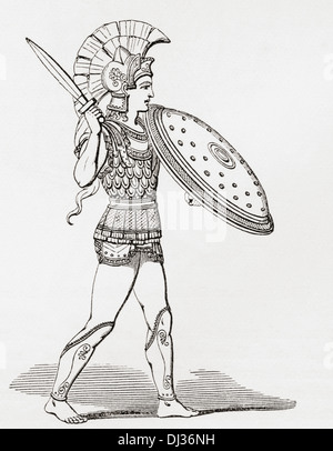 Ancient Greek helmet, shield and sword on black background Stock Photo ...