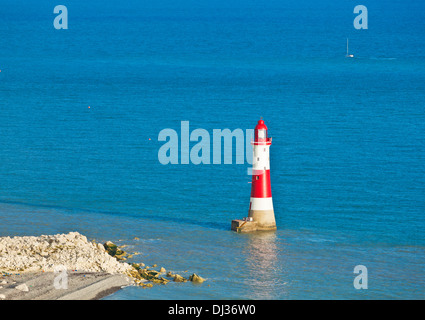 Beachy Head lighthouse beneath Seven Sisters chalk cliffs South Downs way national park east sussex england uk gb eu europe Stock Photo