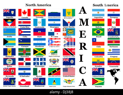 Flags of America - complete set of flags in original colors over white background Stock Photo