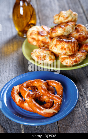 Soft newly-baked rolls on an old kitchen table Stock Photo