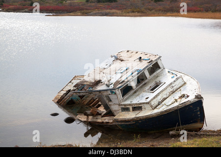 wreck of fishing boat in Lunenburg Nova Scotia Canada Stock Photo