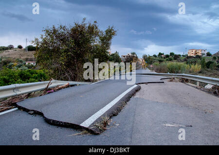 Province of Nuoro, Sardinia. 20th Nov, 2013. Between Torpè and Posada Flood.Road destroyed Credit:  Realy Easy Star/Alamy Live News Stock Photo