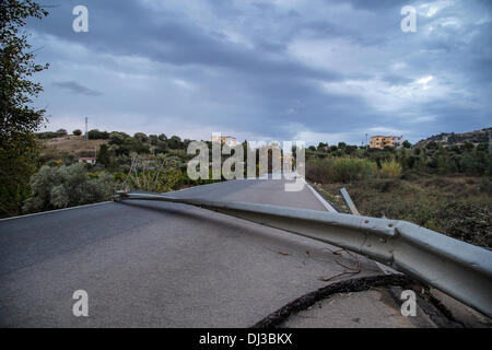 Province of Nuoro, Sardinia. 20th Nov, 2013. Between Torpè and Posada Flood.Road destroyed Credit:  Realy Easy Star/Alamy Live News Stock Photo