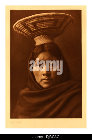 Early 1900's toned sepia image of a Papago ( Tohono O'odham) native North American Indian woman Stock Photo