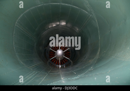 A jet engine intake tunnel. In this case, an Avro Vulcan B2 bomber with Rolls Royce Olympus engine. Fan blades and shock cone Stock Photo