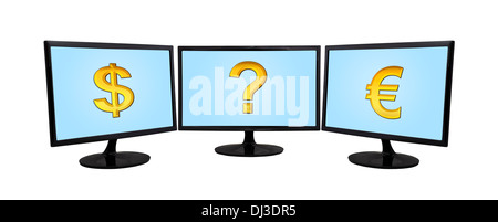 three computer monitor with money sign on a white background Stock Photo