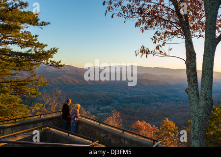 View over the Great Smoky Mountains National Park at sunset from Look Rock overlook, Foothills Parkway, Tennessee, USA Stock Photo