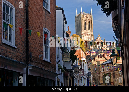 Lincoln Cathedral is an iconic landmark building set high on a hill overlooking the city and the Lincolnshire Fens in England. Stock Photo