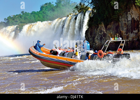 Brazil, Iguassu National Park: Boat trip with Macuco Safari to the base of Iguassu Falls Stock Photo